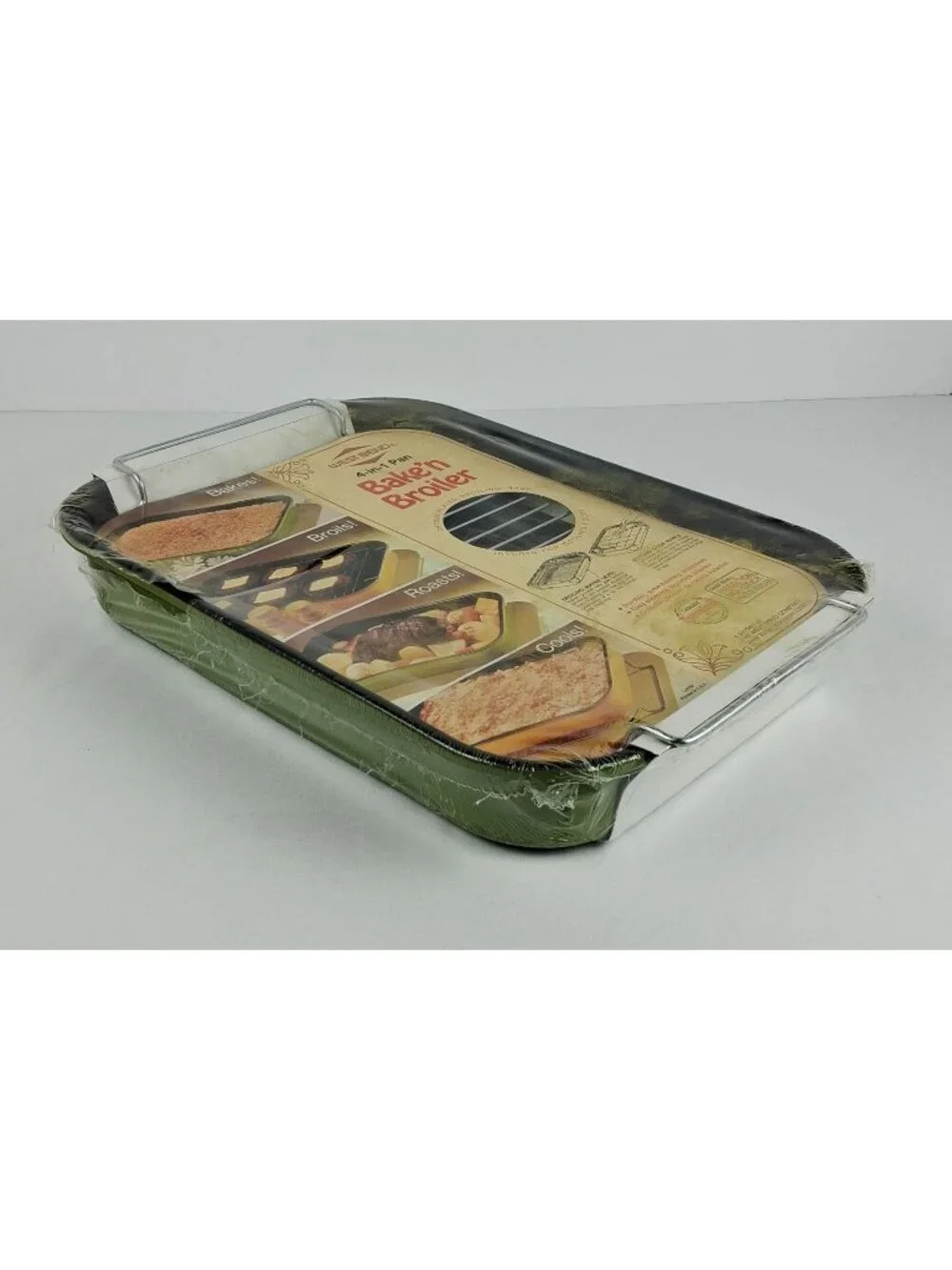 West Bend 4-In-1 Bake'n Broiler Pan Chrome-Plated Rack Durable Aluminum & Porcel